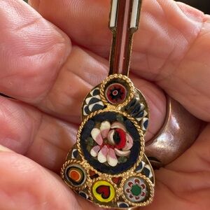 Gold and Multicolor micro mosaic brooch